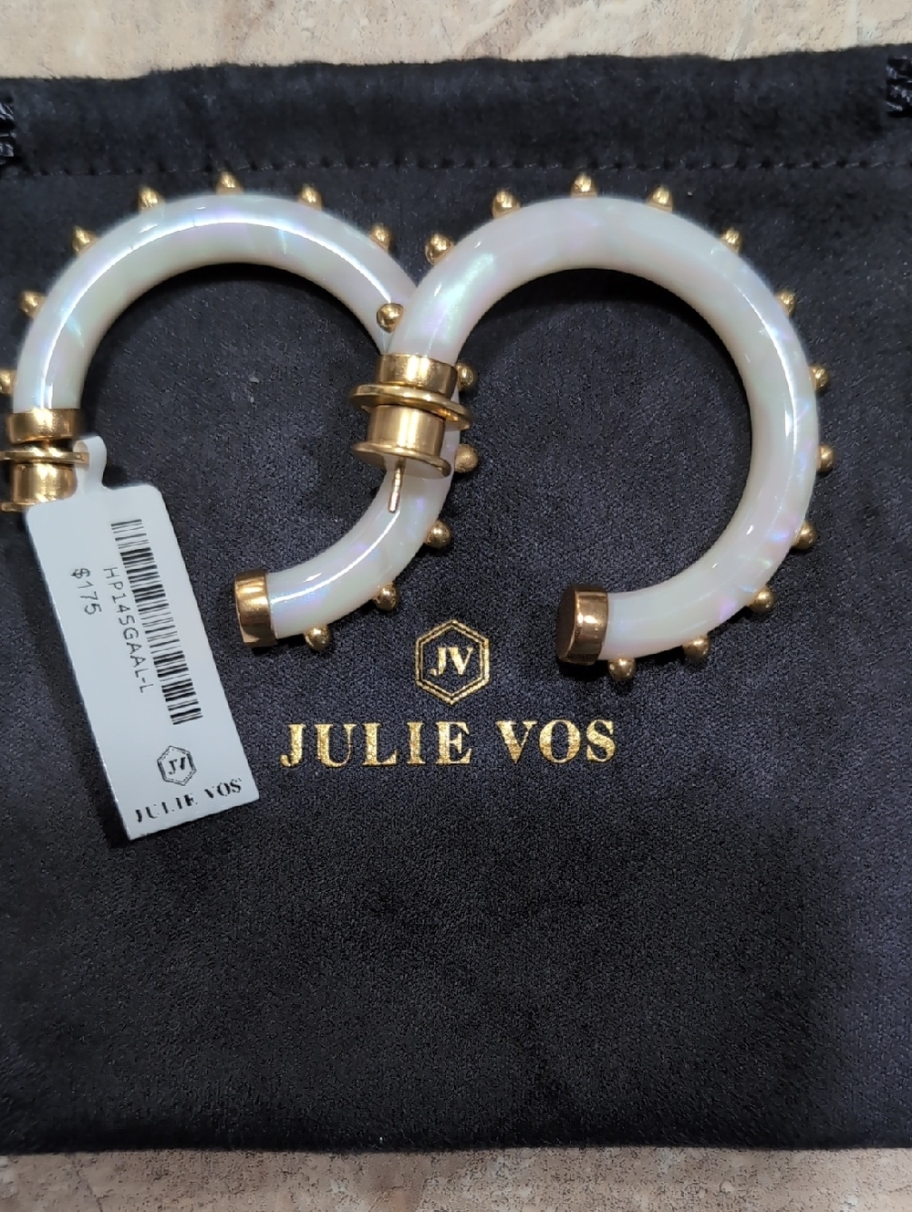 Julie Vos Iridescent Pearl Hoop Earrings with Gold Studs